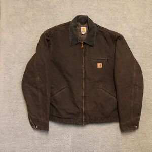 Carhartt J97 DKB Detroit Jacket Mens Large Tall Dark Brown Blanket Lined Canvas